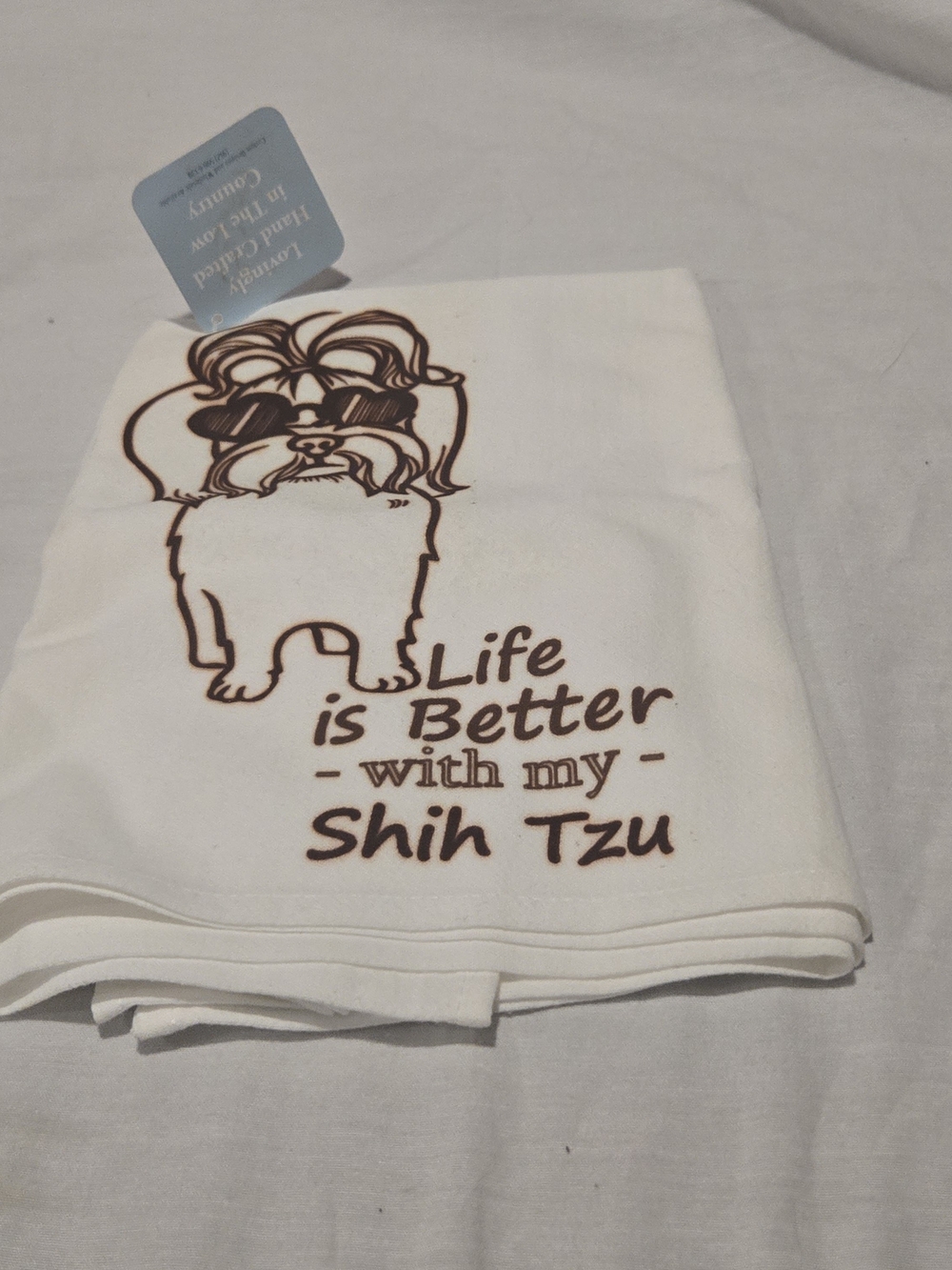White Shih Tzu Kitchen Towel with Brown Graphic - Pet Lover Gift